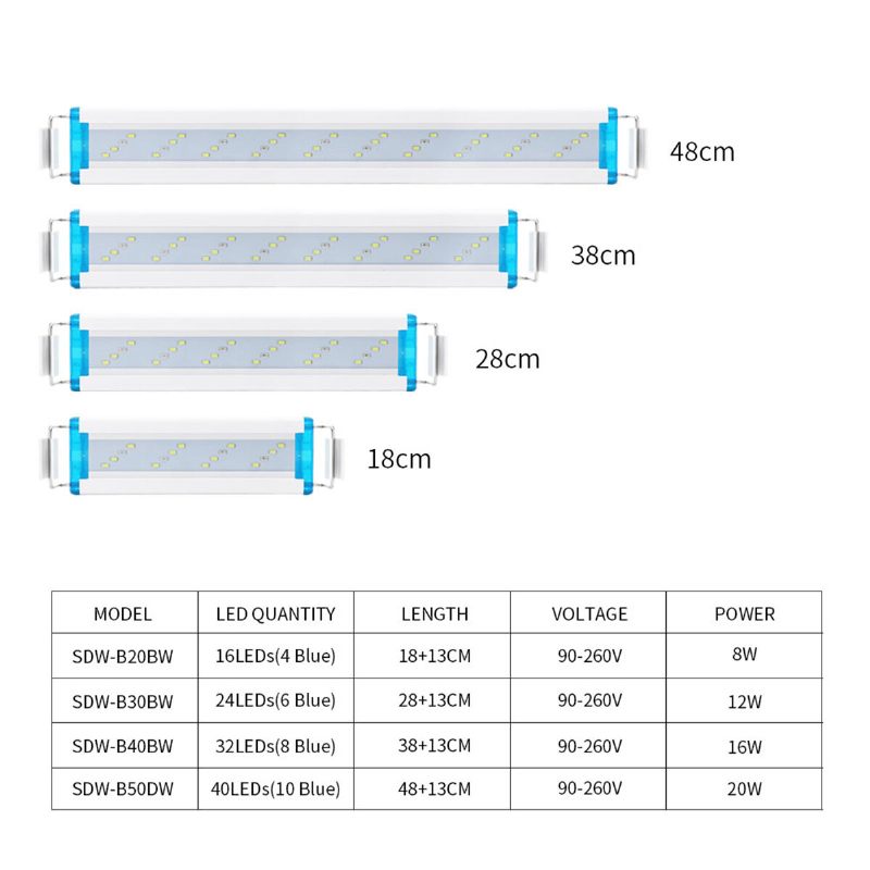 18-48cm Fish Tank Lampa Akvarijska Led Rasvjeta S Produljivim Nosačima Bijele I Plave Led Diode Odgovara Za Akvarij