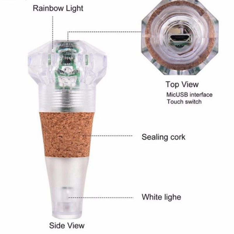 1w Raznobojni Led Čep Boce Vina Dijamantnog Oblika Pluteno Svjetlo Usb Punjivo Uređenje Doma Za Zabavu