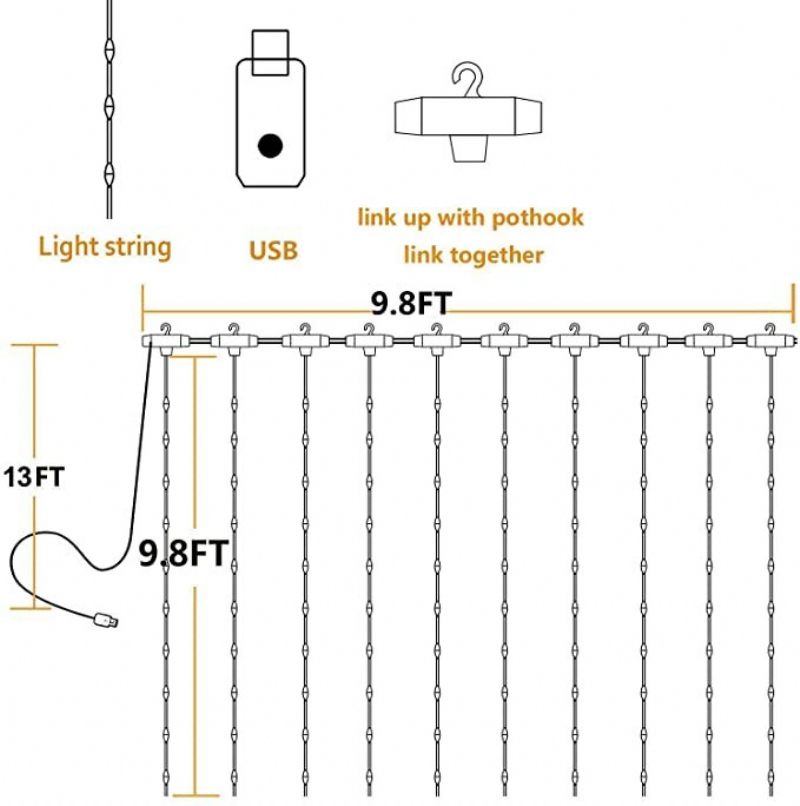 3x3m300 Gytf Svjetla Za Zavjese Sa Zvukom Aktiviranim Usb Napajanjem Led Bajkovita Božićna S Daljinskom Postavkom Sinkronizacije S Glazbom Viseće Svjetlo S 8 Načina Rada Za Vjenčane Dekoracije U Spavaćoj Sobi