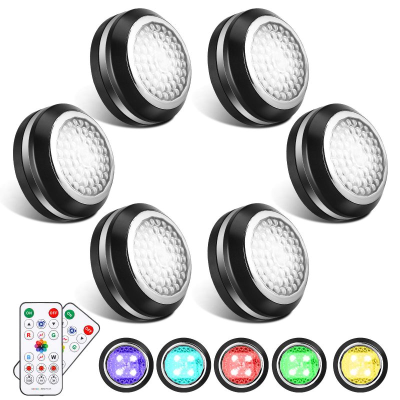 Elfeland 6pcs Dc 4.5v Rgb 3800-4000k 4 Modes Touch Okruglo Svjetlo Za Kabinet S 2pcs Daljinskim Upravljačem Za Spavaću Sobu