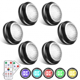 Elfeland 6pcs Dc 4.5v Rgb 3800-4000k 4 Modes Touch Okruglo Svjetlo Za Kabinet S 2pcs Daljinskim Upravljačem Za Spavaću Sobu