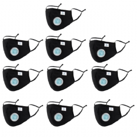 10 Komada 5-slojni Opružni Model Za Odrasle S Ventilom Za Disanje Potpuno Crna Zaštitna Maska Pm2.5 Respirator S Priključnim Filtrom Za Lice Od Fine Prašine