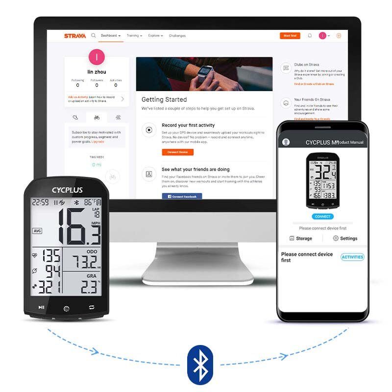 Cycplus M1 Gps Računalo Za Bicikle Bežično S Bluetooth 4.0 Ant+ Biciklistički Brzinomjer Vodootporni Lcd Pozadinsko Osvjetljenje Brojač Kilometara Štoperica Dodaci Za Za Mtb Cestovni Bicikl/gradski Bicikl