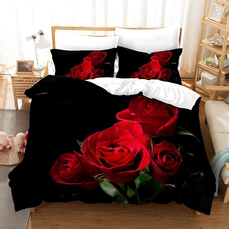 Komplet Posteljine Flower Red Rose Luksuzni Jorgan Navlake Za Poplune Jastučnice