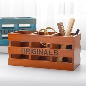 Zakka Retro Drvena Kutija Za Pohranu Stolni Kozmetički Organizator Šminke 3 Rešetke Držač Za Olovke Za Na Daljinski Upravljač Vintage Home Decor