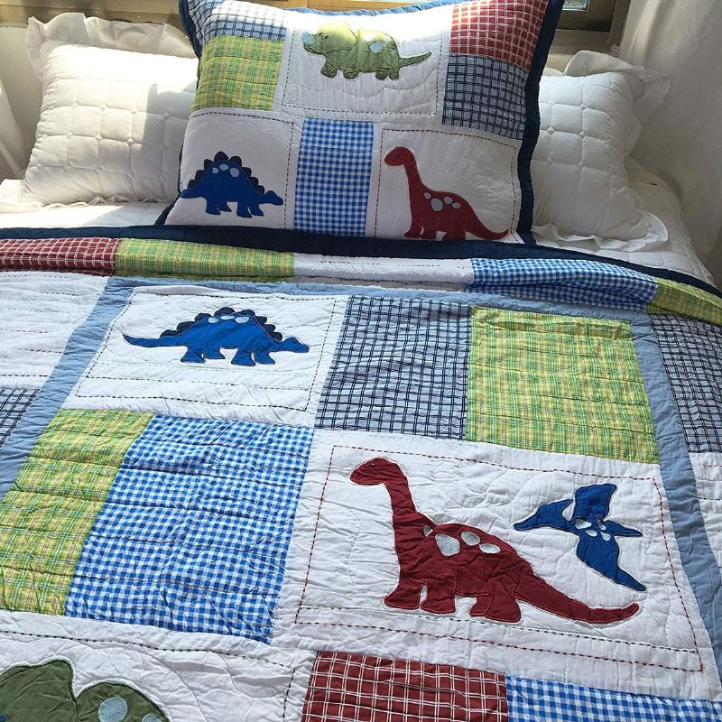 100% Pamuk Dinosaur Patchwork Komplet Popluna Za Dječake Dječji Prekrivači Za Dva Kreveta