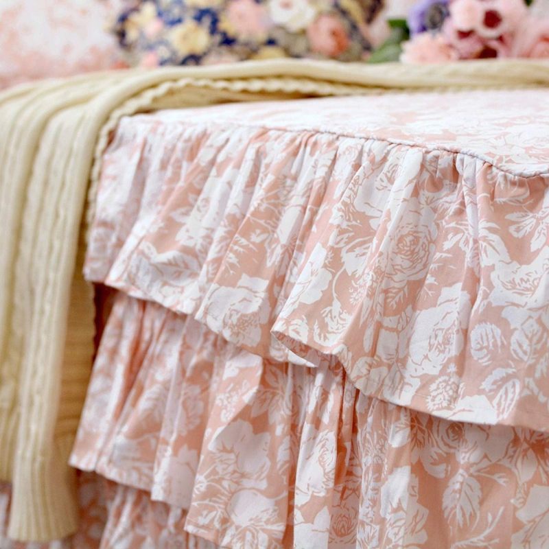 3-dijelni Komplet Suknji Za Krevet 18 Inča 100% Pamuk Vintage Shabby Chic Posteljina Rumenilo/tamnarsko Plava Cvjetna Suknja Za Djevojke Jastuk Shams Set (1 Za + 2 Jastuka Za