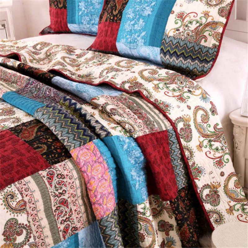 3kom Luksuznog Popluna Boemski Pamučni Patchwork Prošiveni Pokrivač Set Prekrivača Za Krevet Bright Vibrant Floral Paisley Set Posteljine Queen