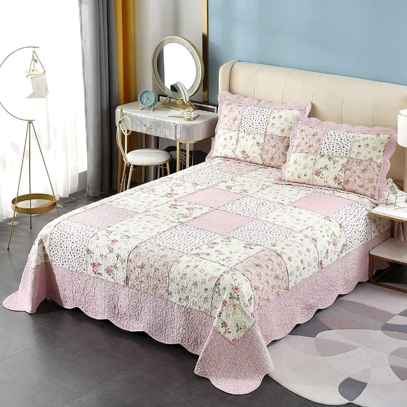 3pcs Queen Size Set Prekrivača Seoska Kuća Rose Cvjetni Set Romantični Sitni Cvjetovi Patchwork Lagani Set Popluna