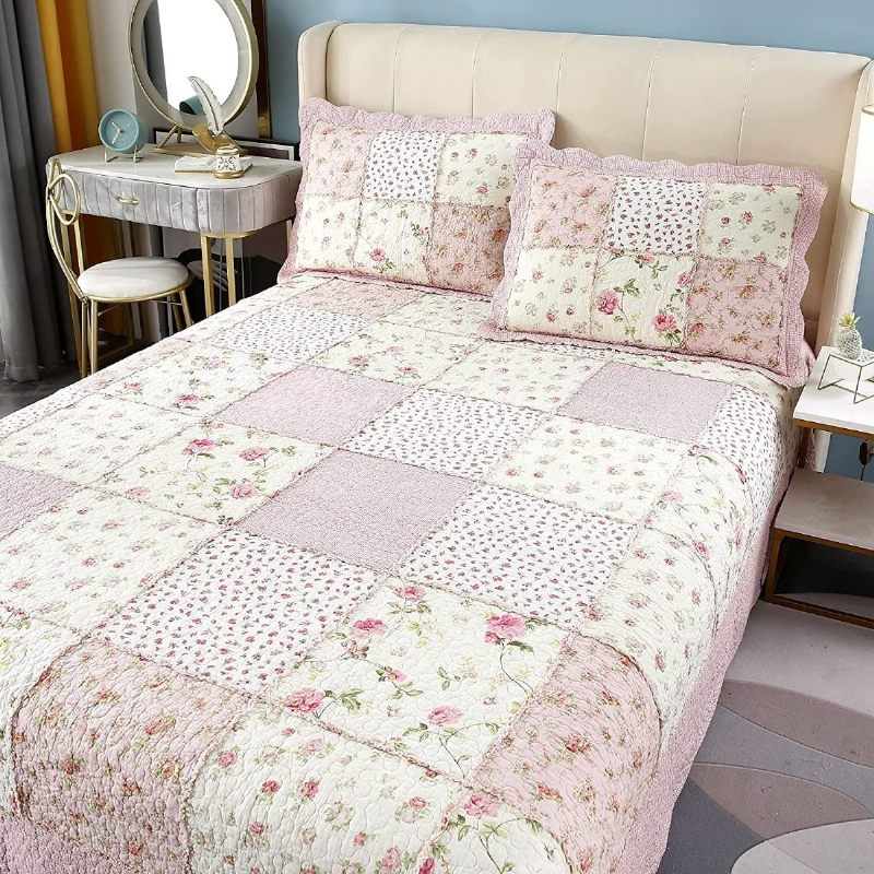 3pcs Queen Size Set Prekrivača Seoska Kuća Rose Cvjetni Set Romantični Sitni Cvjetovi Patchwork Lagani Set Popluna