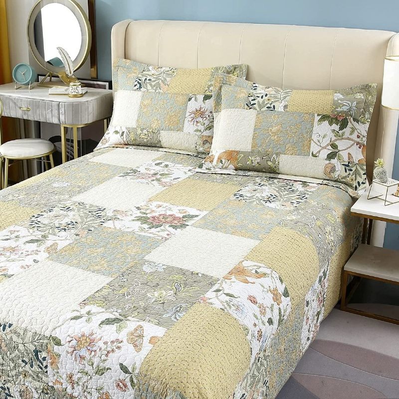 3pcs Queen Size Set Prekrivača Seoska Kuća Rose Cvjetni Set Romantični Sitni Cvjetovi Patchwork Lagani Set Popluna