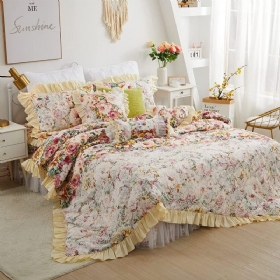 4pcs Shabby Cvjetni Set Posteljine 100% Pamuk 600 Tc Princess Lace Navlake Peony Rose Komplet Navlaka Za Poplun S Mekim Bijelim Čipkanim Naborima Od Prašine 18'' Suknja Za Krevet S Podijeljenim Kutovima I 2 Jastučnice