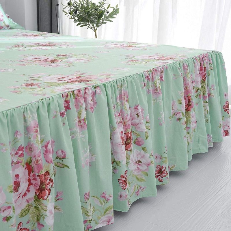 4pcs Shabby Pink Cvjetno Šik Komplet Posteljine Na Farmi 100% Pamuk Ruža Cvjetni S Volanima