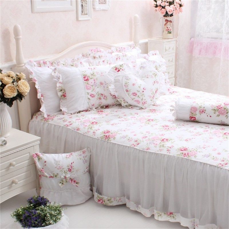 4pcs Shabby Rose Cvjetni Komplet Posteljine Elegantna Set Za Djevojčice S Volanima U Seoskom Stilu 100% Pamuk Set Navlaka Za Poplun