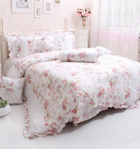 4pcs Shabby Rose Cvjetni Komplet Posteljine Elegantna Set Za Djevojčice S Volanima U Seoskom Stilu 100% Pamuk Set Navlaka Za Poplun