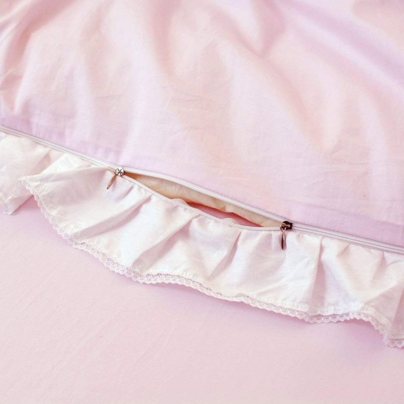 5pcs Pink Princess Set Posteljine Queen Size Višeslojni Nabori Navlaka Za Poplun Bed Suknja 100% Pamuk Set