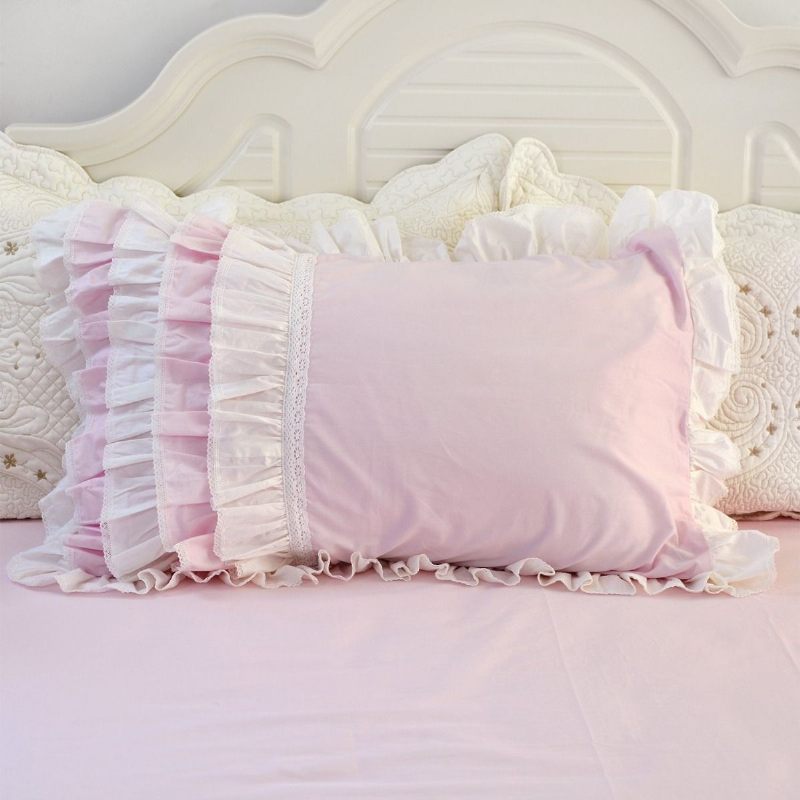 5pcs Pink Princess Set Posteljine Queen Size Višeslojni Nabori Navlaka Za Poplun Bed Suknja 100% Pamuk Set