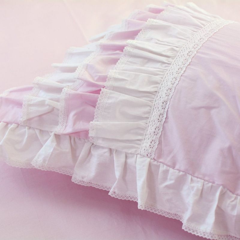5pcs Pink Princess Set Posteljine Queen Size Višeslojni Nabori Navlaka Za Poplun Bed Suknja 100% Pamuk Set