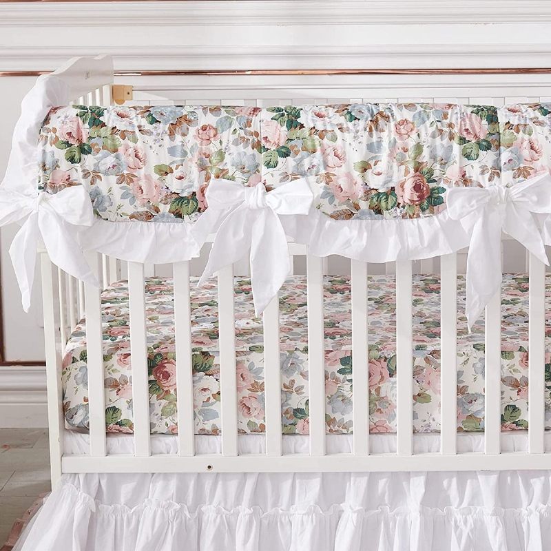 7pcs Shabby Rose Cvjetne Posteljine Za Dječji Krevetić Posteljina Za Dječju Sobu U Seoskom Stilu Francuske Seoske Kuće Za Djevojčice Za Baby Shower