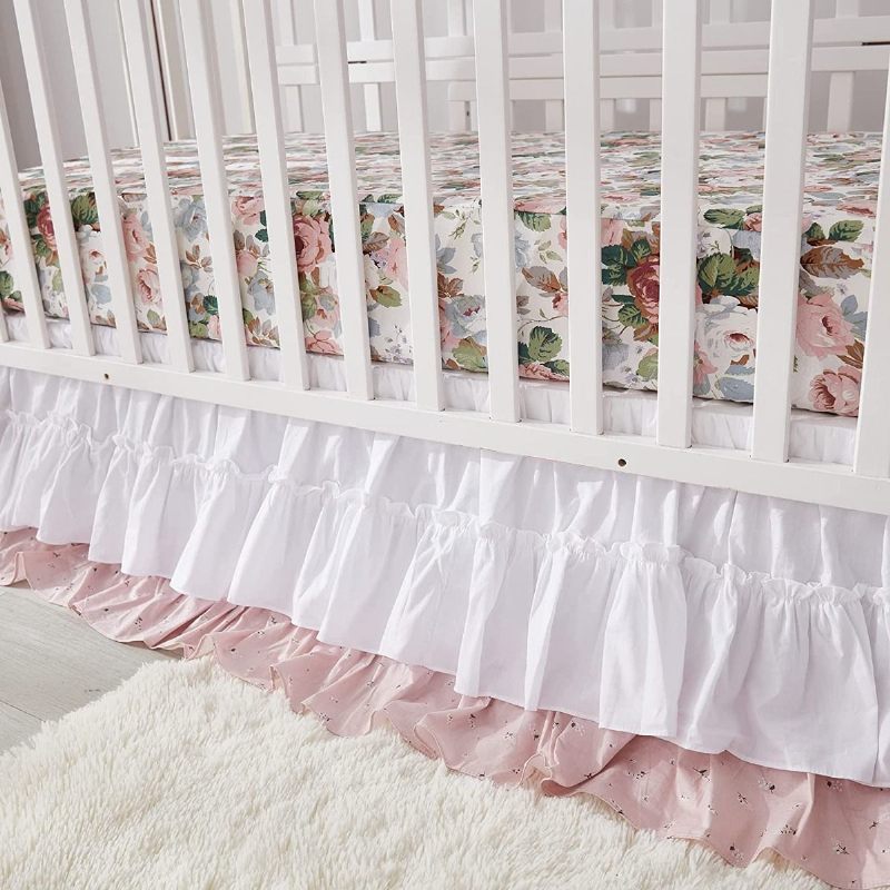 7pcs Shabby Rose Cvjetne Posteljine Za Dječji Krevetić Posteljina Za Dječju Sobu U Seoskom Stilu Francuske Seoske Kuće Za Djevojčice Za Baby Shower