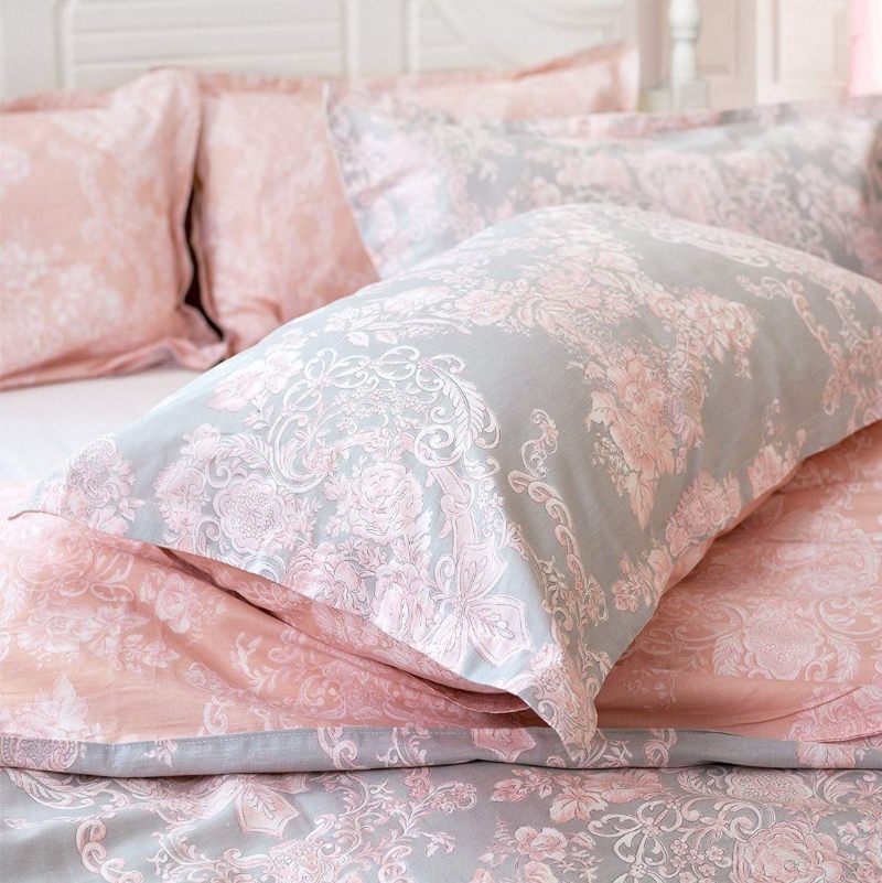 Blush Pink Komplet Posteljine Za Djevojčice 100% Pamuk Damask Cvjetni Navlaka Za Poplun S Patentnim Zatvaračem