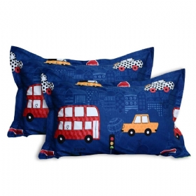 Dječje Jastučnice Standardne Veličine Plavi Automobili Print Boys Pillow Shams 100% Pamuk Set Od 2