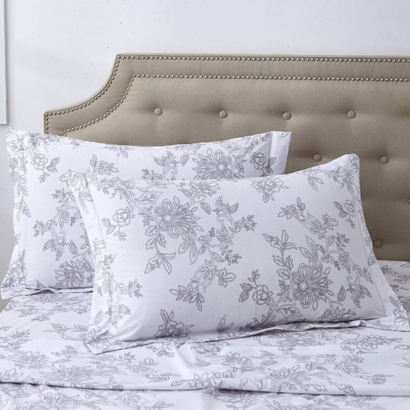 Garnitura Plahti Seoska Posteljina Shabby Floral Vintage Siva 100% Pamuk Super Mekana Hipoalergenska I Bijela Plahta Dubokih Džepova 4-dijelna