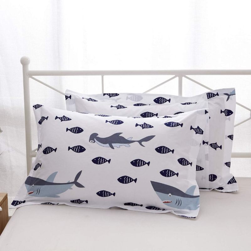 Kompleti Posteljine Za Dječake Navy White Shark Bedding Nautical Komplet Navlaka Za Poplun 100% Pamuk Dječja Tinejdžerska Ljetna Posteljina (1 Za + 2 Jastučnice)