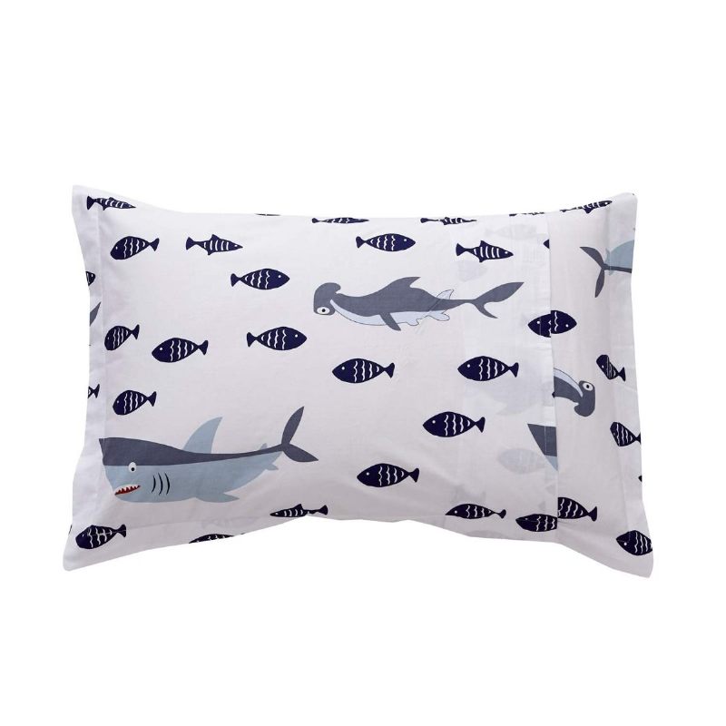 Kompleti Posteljine Za Dječake Navy White Shark Bedding Nautical Komplet Navlaka Za Poplun 100% Pamuk Dječja Tinejdžerska Ljetna Posteljina (1 Za + 2 Jastučnice)