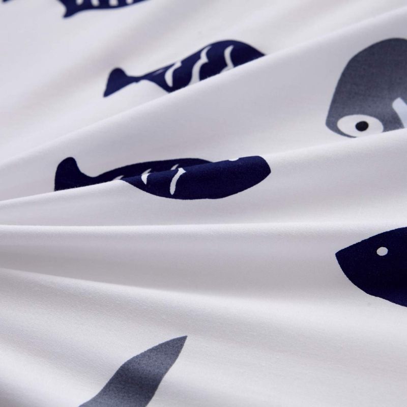 Kompleti Posteljine Za Dječake Navy White Shark Bedding Nautical Komplet Navlaka Za Poplun 100% Pamuk Dječja Tinejdžerska Ljetna Posteljina (1 Za + 2 Jastučnice)