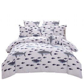 Kompleti Posteljine Za Dječake Navy White Shark Bedding Nautical Komplet Navlaka Za Poplun 100% Pamuk Dječja Tinejdžerska Ljetna Posteljina (1 Za + 2 Jastučnice)