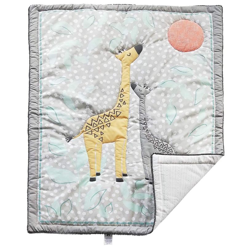 Kompleti Posteljine Za Dječji Krevetić Dječja Posteljina Za Dječju Sobu Woodland Giraffe Family Dot Design Siva I Žuta 8-dijelna