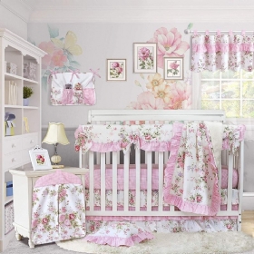 Kompleti Posteljine Za Dječji Krevetić Za Djevojčice S Odbojnicima Blossom Pink Watercolor Cvjetni Dječje Za