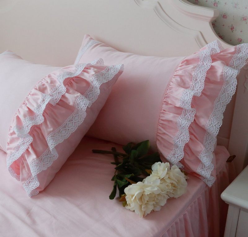 Kućni Tekstil Korejska Ružičasta Čipkana Navlaka Za Poplun Set Posteljine Od 4 Kom