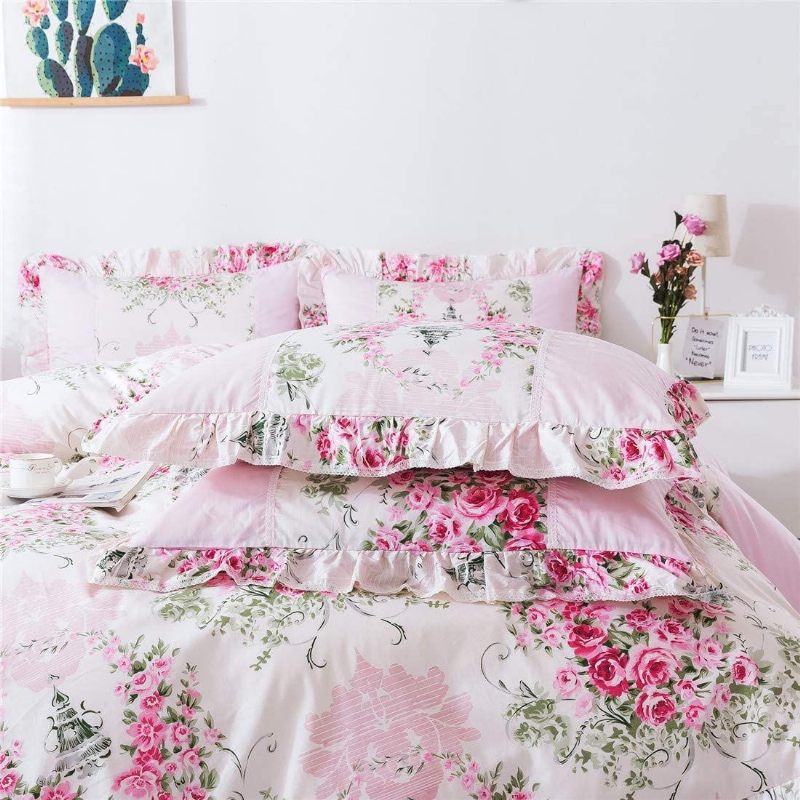 Kućni Tekstil Ružičasta Ruža Komplet Navlaka Za Poplun S Cvjetovima Princess 4-dijelna Posteljina U Stilu Seoske Kuće