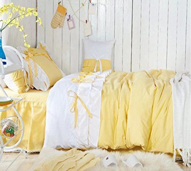 Kućni Tekstilkorejski Bijeli Komplet Posteljine S Volanima Lila Navlake Za Poplun Plavo Ružičasto Žuta Posteljina Set Za Princeze Slatke Djevojčice