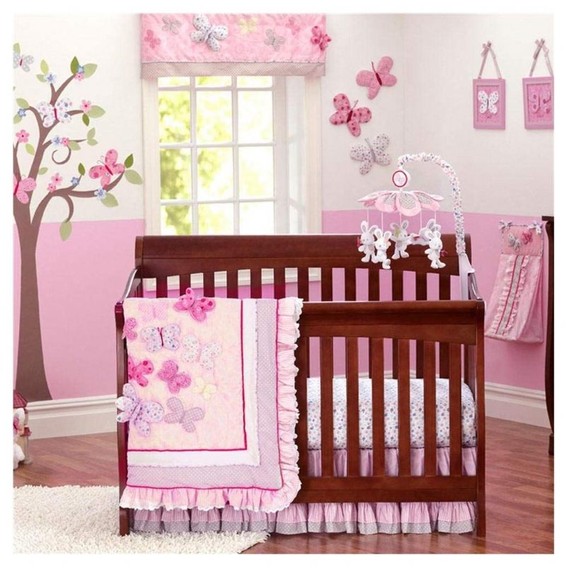 Leptir Cvjetni Kompleti Posteljine Za Dječji Krevetić S Odbojnicima Shabby Baby Bedding Chic Pink Ideal 7 Komada