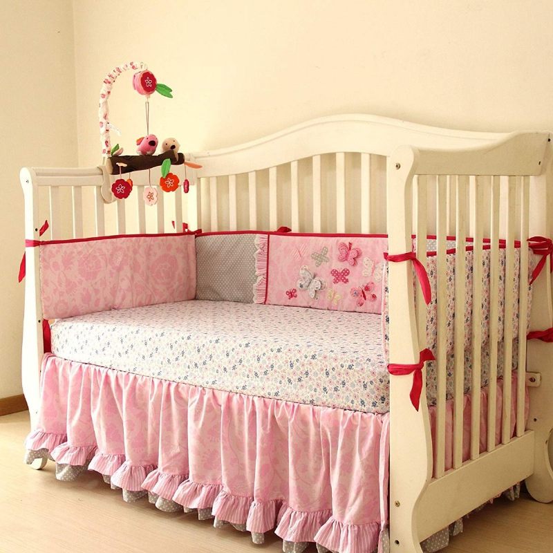 Leptir Cvjetni Kompleti Posteljine Za Dječji Krevetić S Odbojnicima Shabby Baby Bedding Chic Pink Ideal 7 Komada