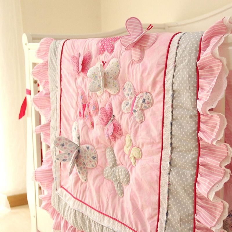 Leptir Cvjetni Kompleti Posteljine Za Dječji Krevetić S Odbojnicima Shabby Baby Bedding Chic Pink Ideal 7 Komada