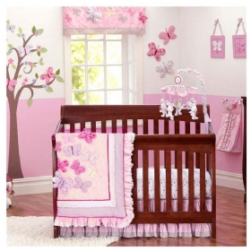 Leptir Cvjetni Kompleti Posteljine Za Dječji Krevetić S Odbojnicima Shabby Baby Bedding Chic Pink Ideal 7 Komada