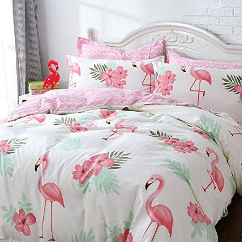 Modni Komplet Navlaka Za Poplun Pink Flamingo Mekani Hipoalergenski 100% Pamuk 3 Dijela