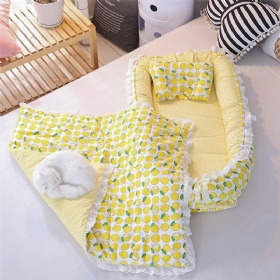 Prijenosna Dječja Ležaljka S Motivom Limuna S Jorganom 100% Pamučnim Krevetom Za Zajedničko Spavanje Za 0-24 Mjeseca