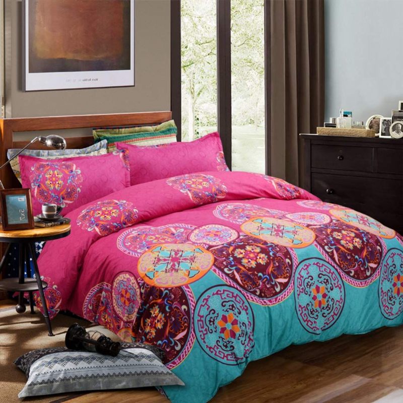 Queen Size 3pcs Bohemia Set Navlaka Za Poplun Veselih Boja Luksuzna Posteljina S Otisnutim Krugovima