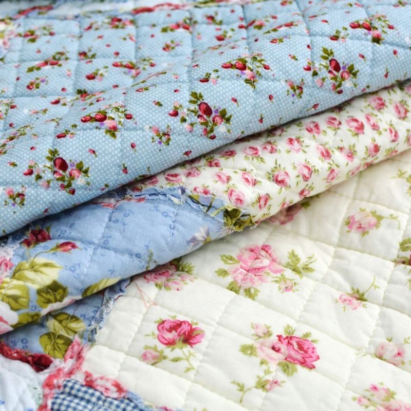 Queen Size Shabby Blue Floral Patchwork Set Jorgana Set Pamučnih Popluna