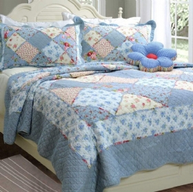 Queen Size Shabby Blue Floral Patchwork Set Jorgana Set Pamučnih Popluna