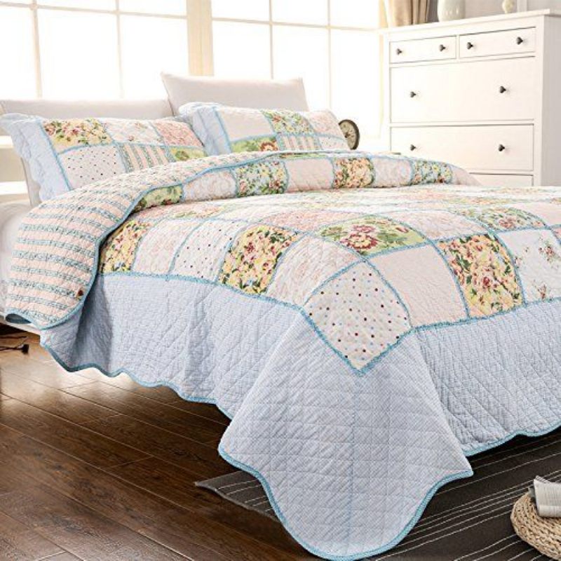 Queen Size Vintage Cottage Floral Patchwork Prošiveni Pamučni Pokrivač Za Krevet