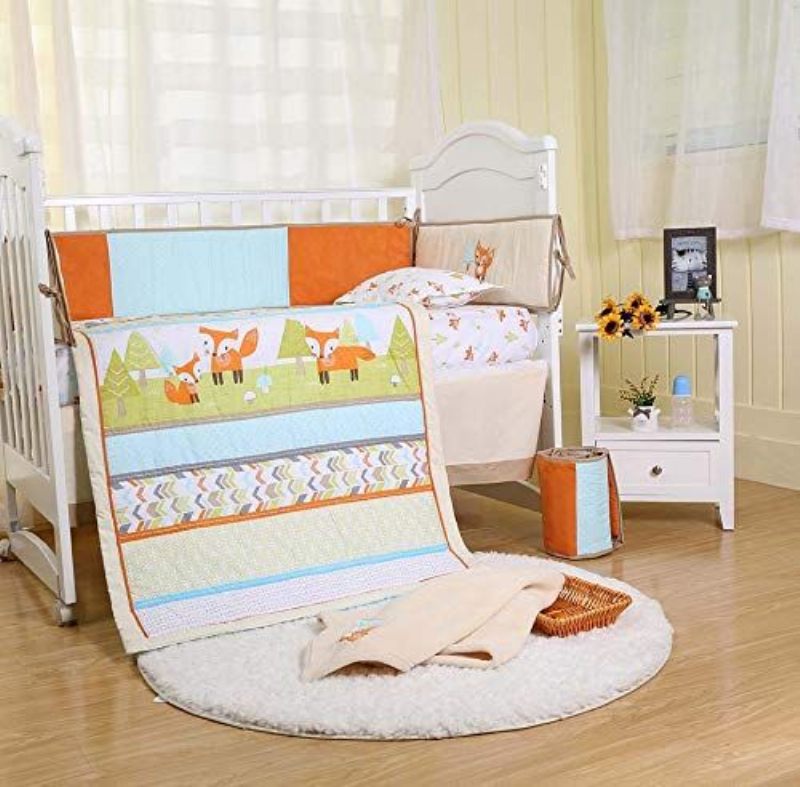 Set Posteljine Za Dječji Krevetić Playful Fox Mint Lattice Bedding Arrow Print Set Za Woodland Set Za Dječju Sobu Višebojna Posteljina Unisex 8kom