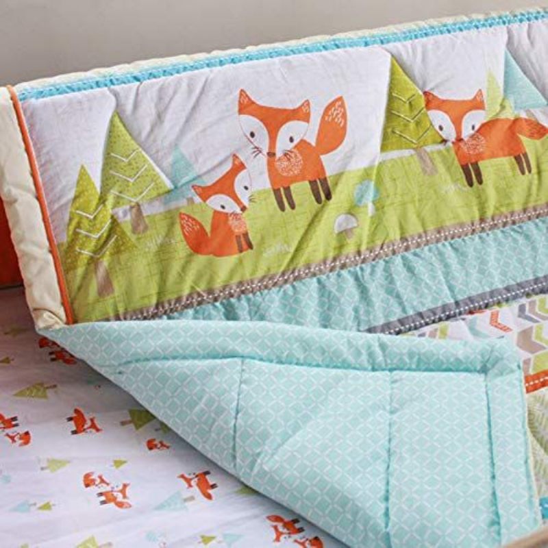 Set Posteljine Za Dječji Krevetić Playful Fox Mint Lattice Bedding Arrow Print Set Za Woodland Set Za Dječju Sobu Višebojna Posteljina Unisex 8kom