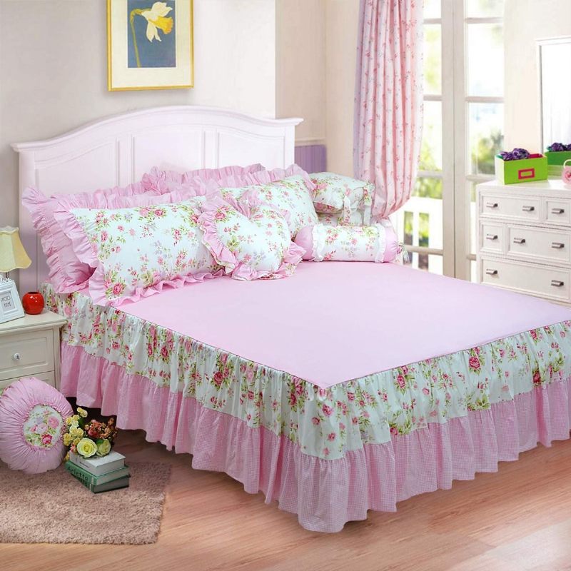 Shabby Pink Komplet Navlaka Za Poplun Kolekcija Posteljine S Ružinim Cvjetovima Elegantna Princeza Čipkana Naborana Za Djevojčice 4 Komada