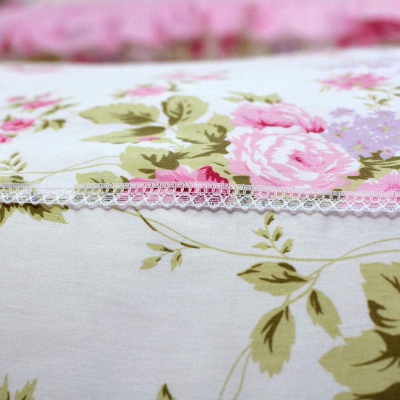 Shabby Pink Komplet Navlaka Za Poplun Kolekcija Posteljine S Ružinim Cvjetovima Elegantna Princeza Čipkana Naborana Za Djevojčice 4 Komada